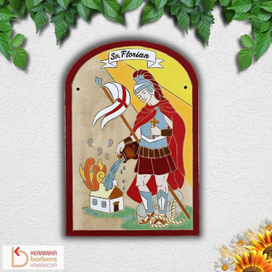 Keramický kachel s obrázkem patrona a ochránce svatého Floriana