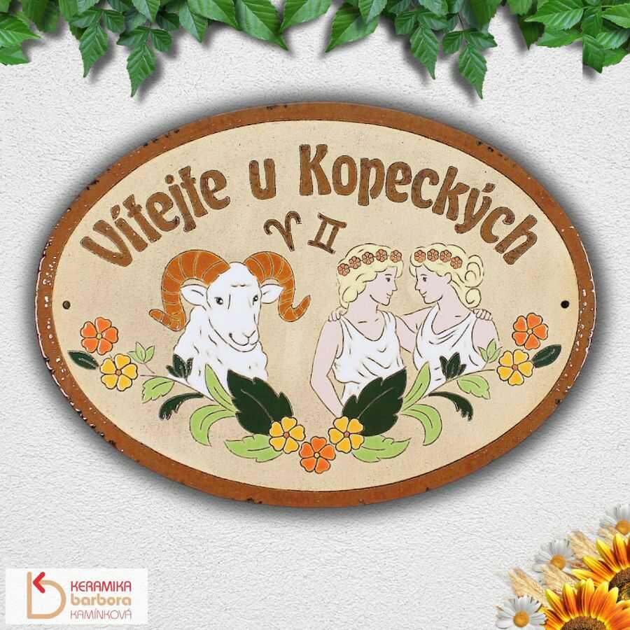 Keramická jmenovka na dveře, schránku, ke zvonku se znamením horoskopu blíženec beran